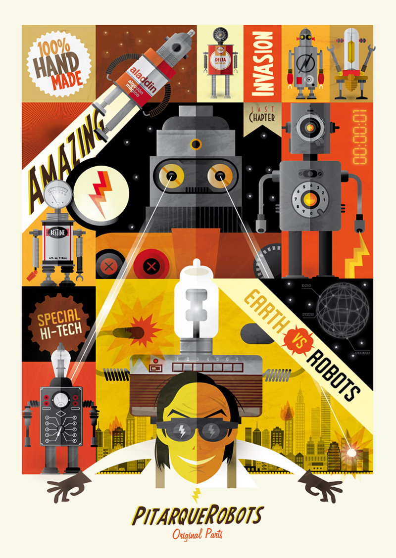 Ilustración de cartel para Pitarque Robots