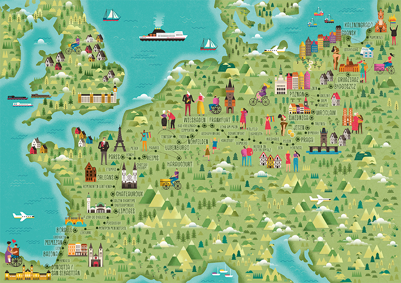 Mapas Europa Biziz, ilustraciones de rutas en bicicleta - Rebombo Estudio