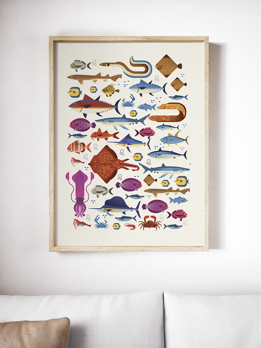 Cuadro decorativo con ilustraación de peces
