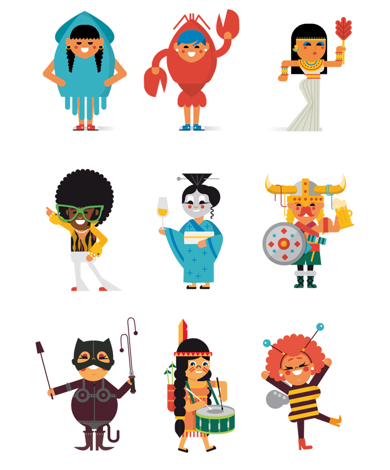 Calendario Carnaval, cartel con diseño de personajes