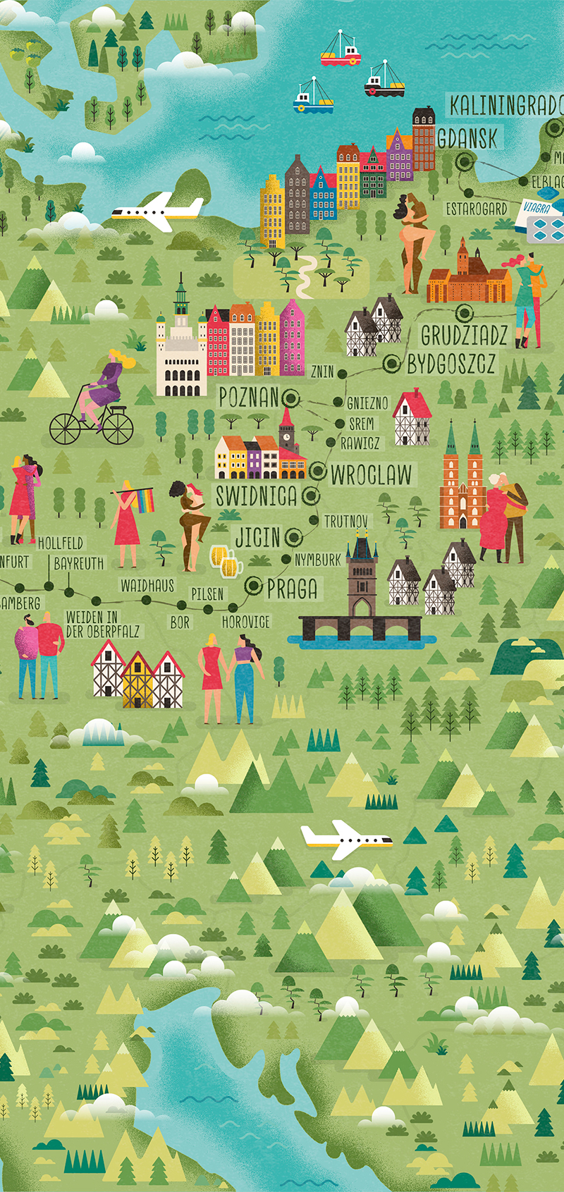 Mapas Europa Biziz, ilustraciones de rutas en bicicleta - Rebombo Estudio