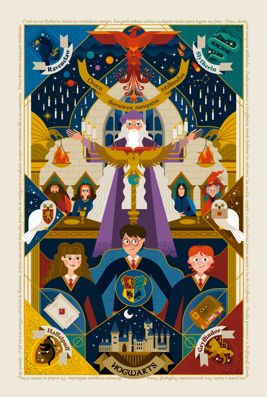 Cartel vectorial ilustrado de Hogwarts