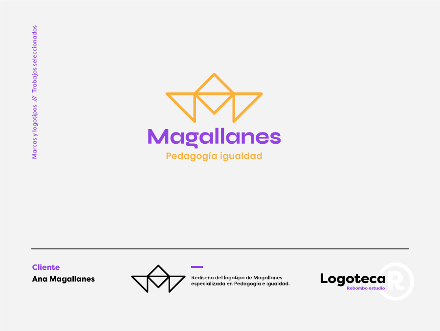 Rediseño del logotipo e identidad visual de Magallanes. Esta empresa está especializada en Pedagogía e igualdad.