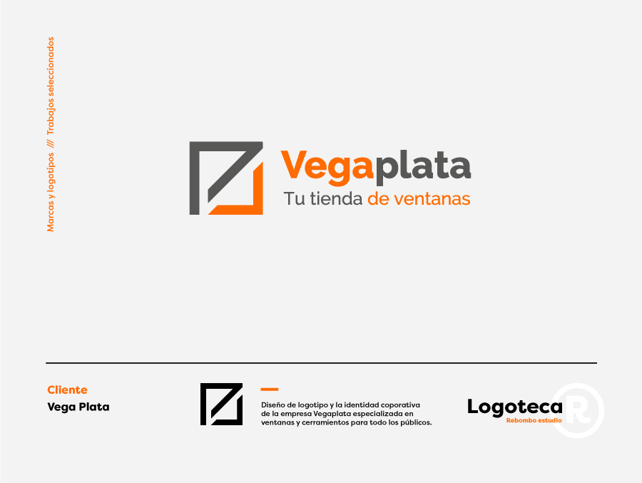 Diseño de logotipo y la identidad coporativa de la empresa Vegaplata especializada en ventanas y cerramientos para todo los públicos.