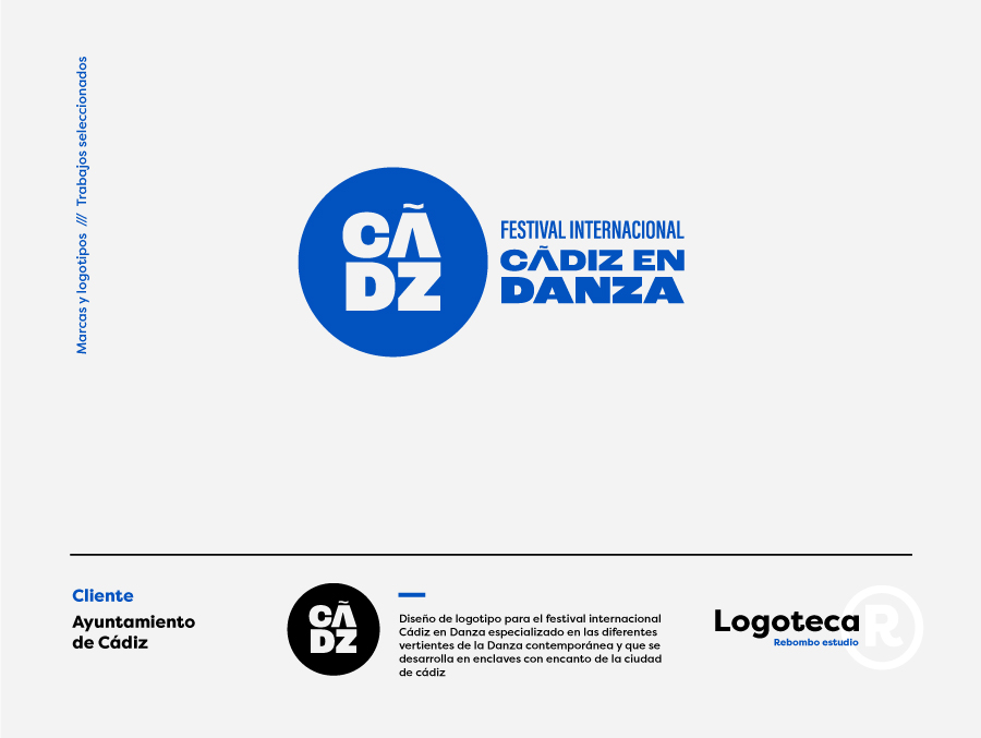 Diseño de logotipo para el festival internacional Cádiz en Danza especializado en las diferentes vertientes de la Danza contemporánea y que se desarrolla en enclaves con encanto de la ciudad de cádiz