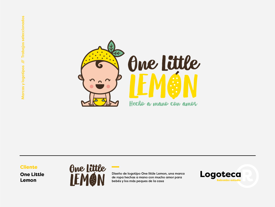 Diseño de logotipo One little Lemon, una marca de ropa hechas a mano con mucho amor para bebés y los más peques de la casa