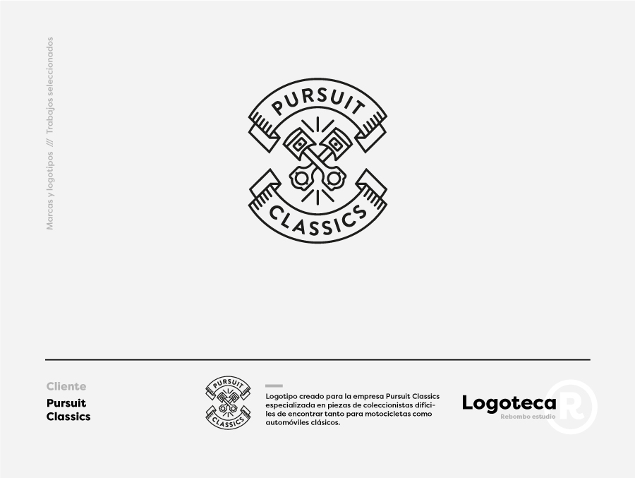 Logotipo creado para la empresa Pursuit Classics especializada en piezas de coleccionistas difíciles de encontrar tanto para motocicletas como automóviles clásicos.
