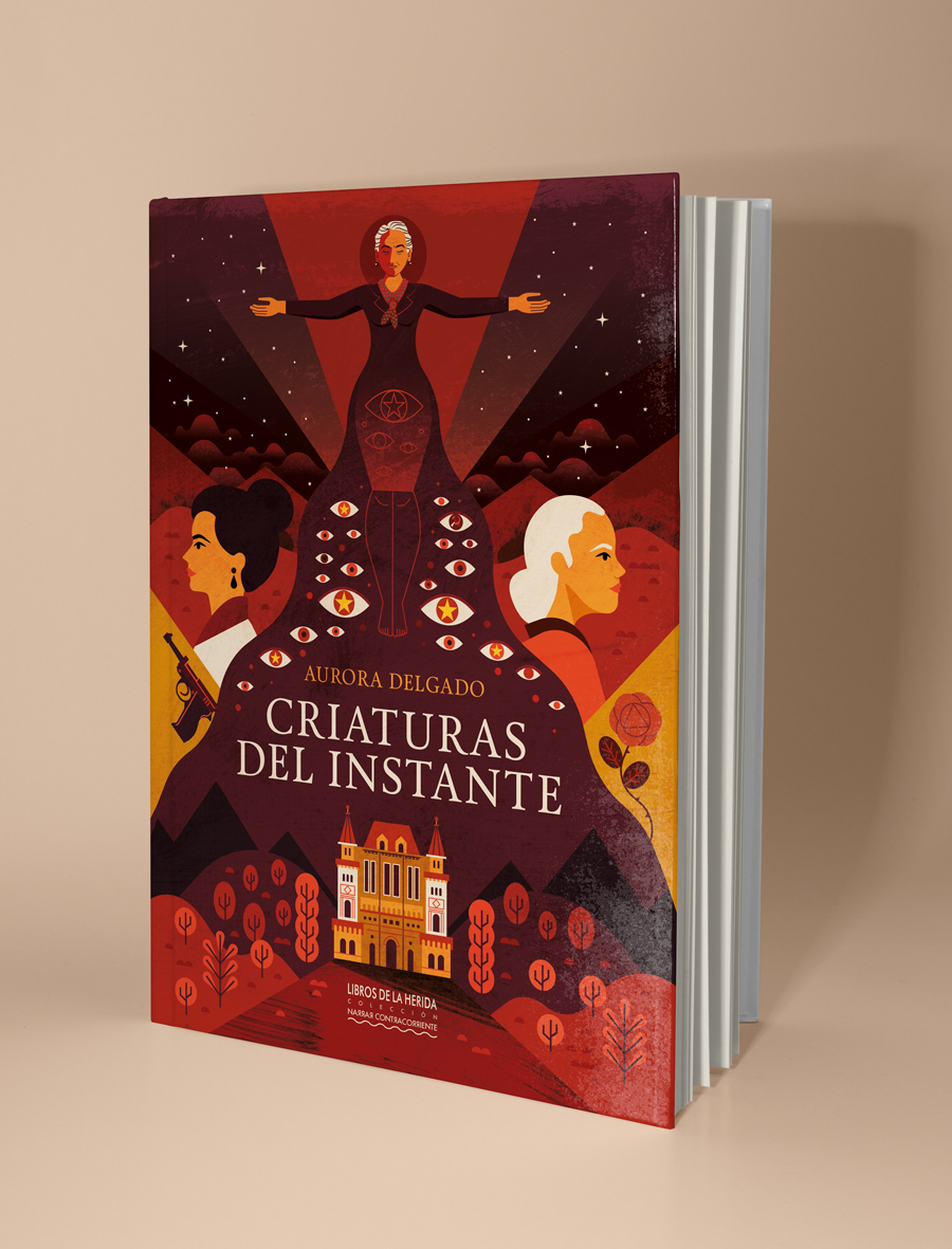 Diseño e ilustración de la portada "Criaturas del Instante" de la editorial Libros de la Herida. Realizada por Rebombo estudio desde cádiz